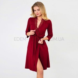 Женский халат из вискозы с кружевом N.EL 1309-92 Вишневый, M