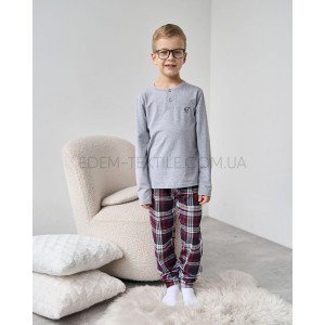 Подростковая пижама Кофта и Штаны в клетку 89919 Серый, Рост 128-134 (8-9 лет)