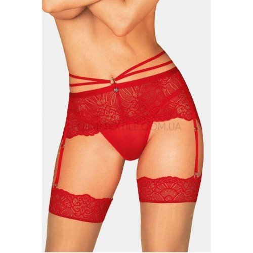 Кружевной Пояс для чулков Obsessive Loventy Красный, S/M