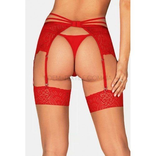 Кружевной Пояс для чулков Obsessive Loventy Красный, S/M