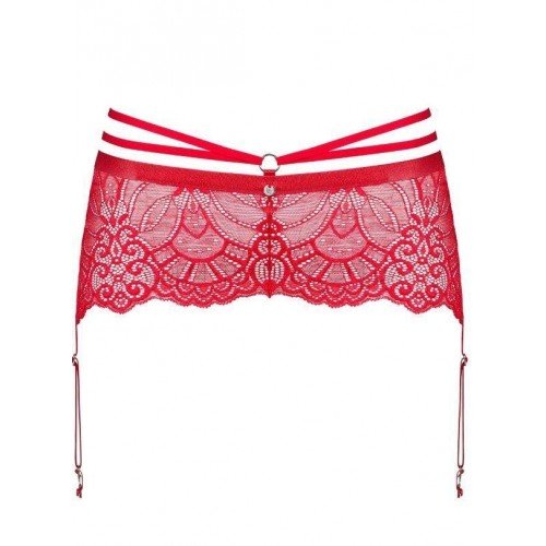 Кружевной Пояс для чулков Obsessive Loventy Красный, S/M