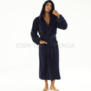 Мужской Халат с капюшоном длинный Nusa 7230 Темно-синий, M