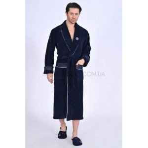 Элитный Мужской Халат с тапочками Nusa 1455 Темно-синий, L/XL
