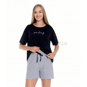 Пижама с шортами в полоску и футболкой 17288 Черный, M