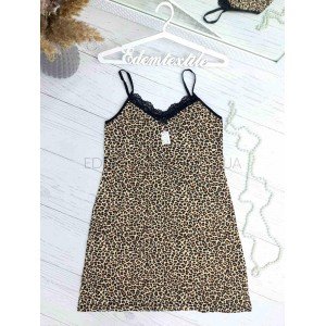 Ночнушка на тонких бретелях принт Леопард HNX