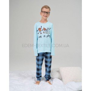 Пижама на мальчика с брюками в клетку 89938 Голубой, Рост 128-134 (8-9 лет)