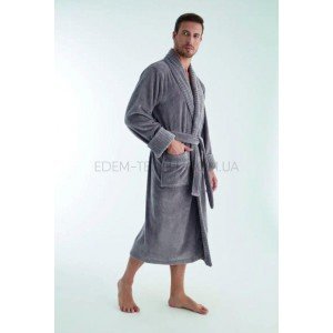Мужской Велюровый халат с воротником Nusa 1330 Графитовый, L/XL