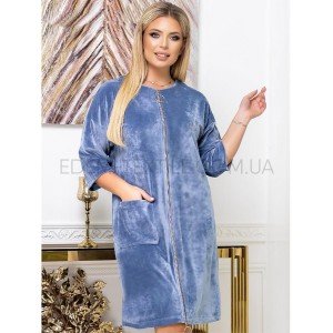 Халат велюровый на молнии с рукавом 3/4 170477 Темно-голубой, L