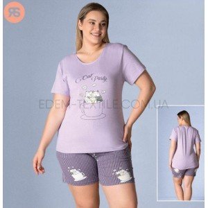 Пижама Cat Party футболка и шорты Батал 6173 Лиловый, 2XL