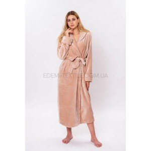 Теплый длинный однотонный халат с капюшоном Bahar Какао, S