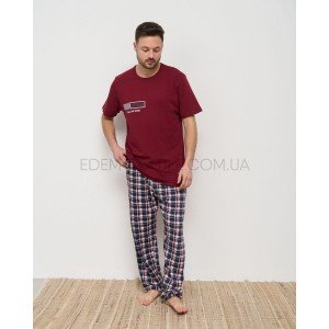 Комплект футболка брюки в клетку Батал 93928 Бордовый, 2XL