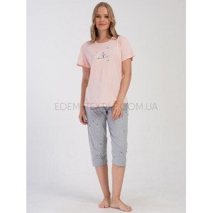 Пижама женская с капри Звездочки Батал 0495 Персиковый, 1XL
