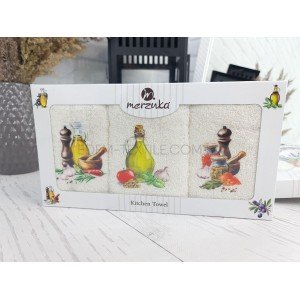 Махровый набор кухонных салфеток Merzuka Olive Белый, 30х50-3шт
