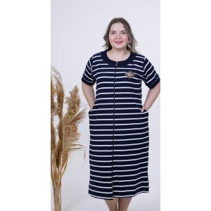 Халат на молнии хлопковый для полных 10539 Темно-синий, 6XL