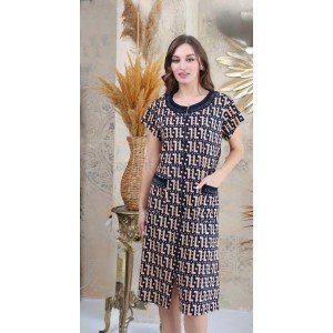 Трикотажный летний женский халат на молнии 10857 Бежевый, 2XL