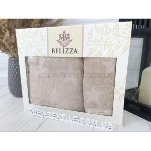 Комплект полотенец хлопковых Belizza Звезды Бежевый, 50х90-1 шт, 70х140-1 шт
