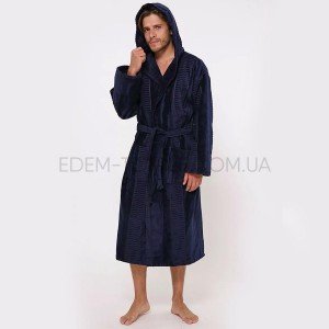 Мужской халат с капюшоном Синий однотонный , 2XL
