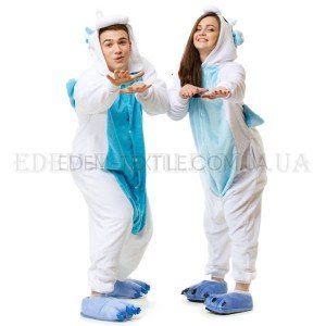 Костюм Кигуруми Единорог Бело Голубой с Крыльями , Рост 153-165 (M)