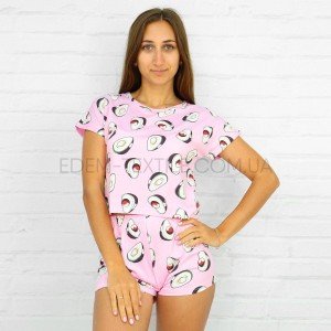 Молодежная пижама топ с шортами Saimeiqi Авокадо Розовый, L