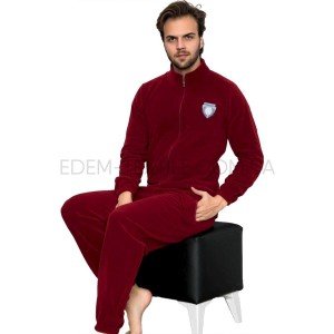 Теплый мужской флисовый костюм для дома 6130-5 Бордовый, XL