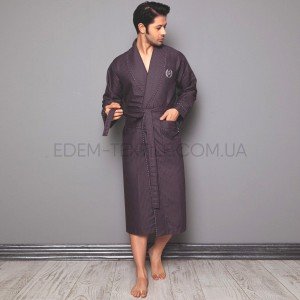 Мужской вафельный бамбуковый халат Nusa 12680 Коричневый, 3XL Мужской вафельный бамбуковый халат Nusa 12680 Коричневый, 3XL