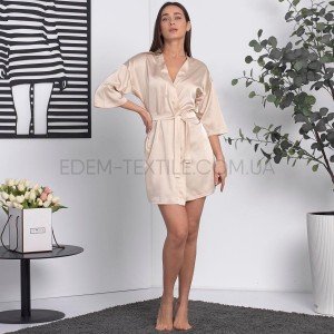 Красивый Женский Халат на запах Kreedme home 0070 Бежевый, L