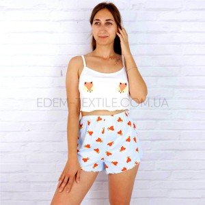 Пижама Лисички шорты и топ Saimeiqi голубой Голубой, XL