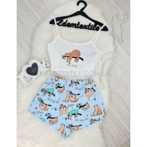 Молодежная пижама топ с шортами Saimeiqi Ленивец Голубой, M