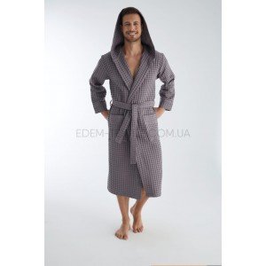 Халат вафельный мужской с капюшоном Nusa 1325 Серый, L/XL