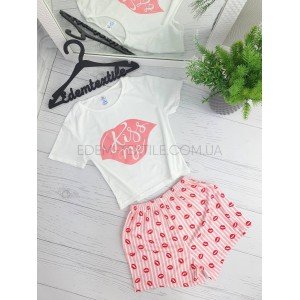 Молодежная пижама футболка и шорты Kiss me Розовый, L