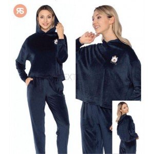 Плюшевый спортивный костюм с худи Rubina 4935 Темно-синий, XL