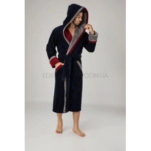 Мужской махровый халат Nusa 1200 с капюшоном Темно-синий, 3XL