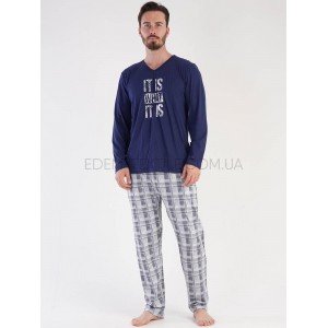 Мужская пижама Кофта и Брюки хлопок 1012 Синий, 3XL