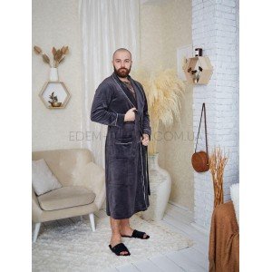 Мужской велюровый халат на запах Tomiko 404 Графитовый, XL