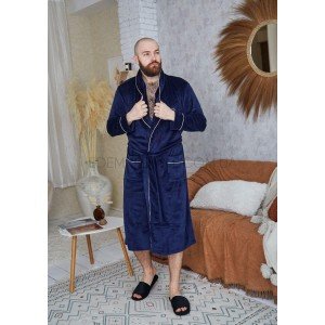 Халат мужской велюровый на запах Tomiko 404 Синий, 3XL