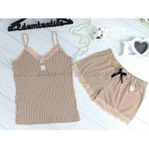 Пижама майка на бретелях и шорты HNX Полоска Бежевый, XL