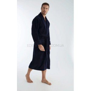 Турецкий мужской велюровый халат Nusa 1330 Темно-синий, 2XL