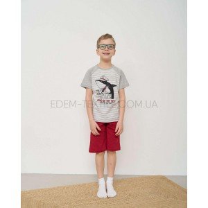 Пижама с шортами для мальчика Акула за штурвалом Серый, Рост 122-128 (7-8 лет)