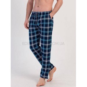 Хлопковые домашние мужские штаны в клетку 0554 Бирюзовый, 3XL