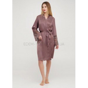 Стильный шелковый халат большого размера 4000 Шоколадный, 2XL