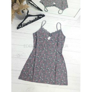 Ночнушка на бретелях хлопок с принтом Сердечки