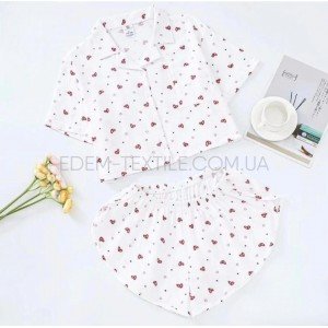 Пижама Женская на пуговицах Сердечки 168 Муслин Молочный, XL