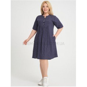 Туника женская в горошек JEN 04271 Штапель Синий, 6XL