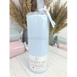 Простынь на резинке однотонная сатин Soft Life Голубой, 180х200