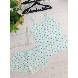 Комплект хлопковый майка и шорты Веселые Фрукты Мятный, L