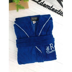 Мужской длинный домашний халат с капюшоном 403 Синий, 2XL