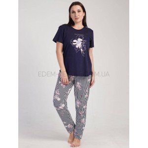 Комплект для дома Футболка и Штаны Батал 5926 Синий, 3XL