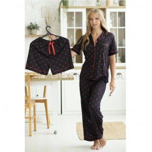 Красивая пижама Тройка Рубашка Брюки Шорты 594 Черный, M