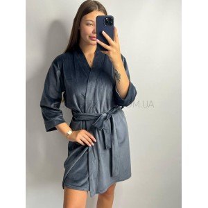 Короткий велюровый женский халат на запах 008/21 Графитовый, M