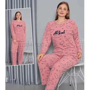 Теплая флисовая пижама Батал Облака 20582 Темно-розовый, 5XL